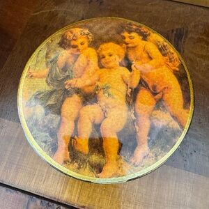 Round Cherub Decorative Trinket Box — Gold and Warm Angels